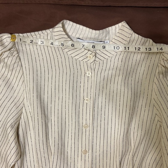 & OTHER STORIES PARIS ATELIER,LONG SLEEVE CREAM BLOUSE WITH SILVER STRIPS.SIZE10 - Picture 2 of 9